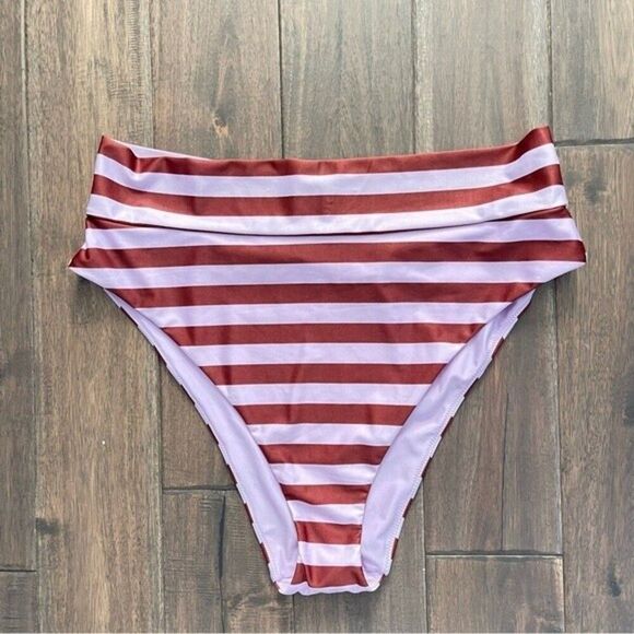 Aerie Purple Striped High Waist Swim Bottoms Jr XXL NWOT - Picture 1 of 4